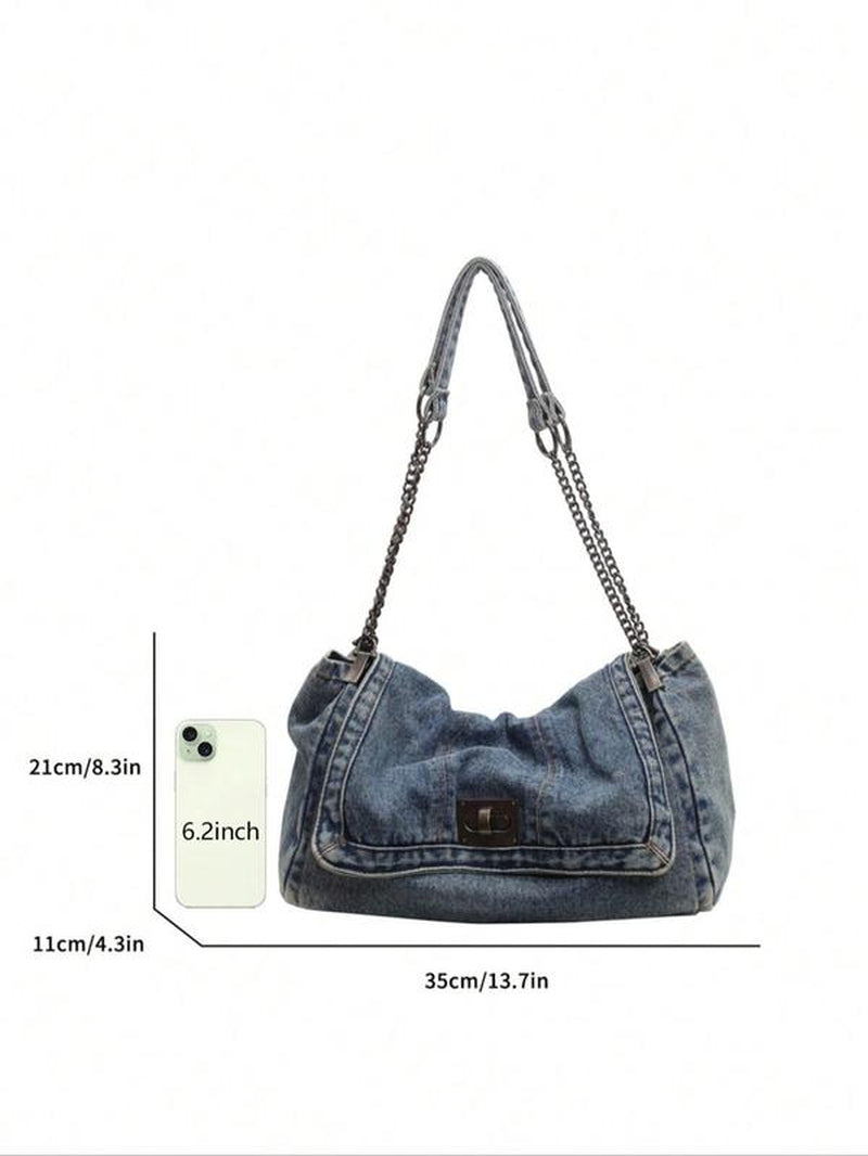 Fashion Denim Chain Purse Bag, Denim Shoulder Satchel, 2025 Casual Versatile Crossbody Bag for Women, Trendy All-Match Commuter Purse, Denim Shoulder Purse, Denim Sling Bag, Denim Handbag