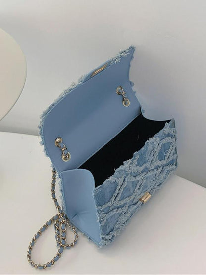 Women'S Fashionable Denim Chain Strap Shoulder Bag, Elegant Solid Color Raw Edge Handbag, Denim Bag with Chain Strap, Trendy All-Match Unique Bags for Daily Used, Ladies Purse, Everyday Bags, Mother'S Day Gift