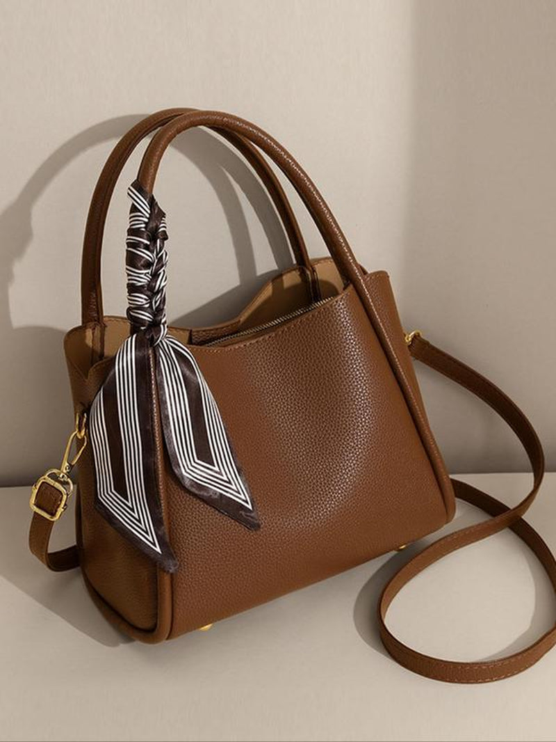 Women'S Elegant Lychee Pattern Handbag with Twilly Scarf Decor, Trendy Versatile Crossbody Bag for Women, Fashionable Shoulder Bag for Daily Use, Ladies Purse