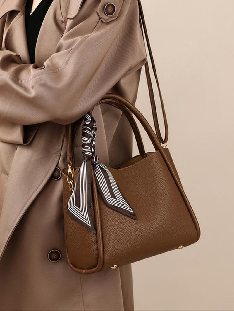 Women'S Elegant Lychee Pattern Handbag with Twilly Scarf Decor, Trendy Versatile Crossbody Bag for Women, Fashionable Shoulder Bag for Daily Use, Ladies Purse