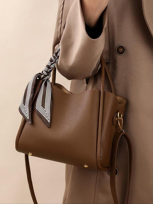 Women'S Elegant Lychee Pattern Handbag with Twilly Scarf Decor, Trendy Versatile Crossbody Bag for Women, Fashionable Shoulder Bag for Daily Use, Ladies Purse