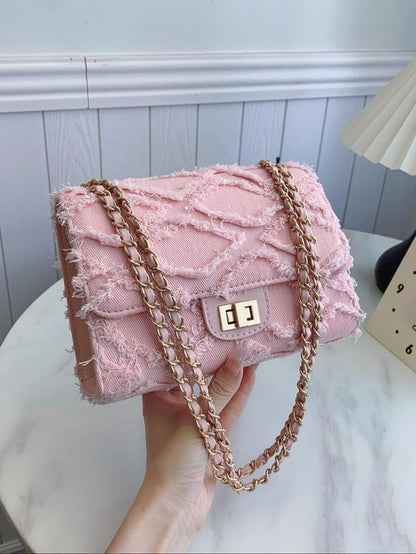 Women'S Fashionable Denim Chain Strap Shoulder Bag, Elegant Solid Color Raw Edge Handbag, Denim Bag with Chain Strap, Trendy All-Match Unique Bags for Daily Used, Ladies Purse, Everyday Bags, Mother'S Day Gift