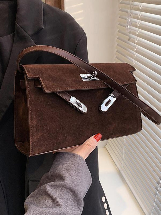 Women'S Elegant Belted Design Suede Crossbody Bag, Trendy Minimalist Crossbody Bag, Chic All-Match Crossbody Bag for Daily & Work Use, Everyday Bags, Purse Women