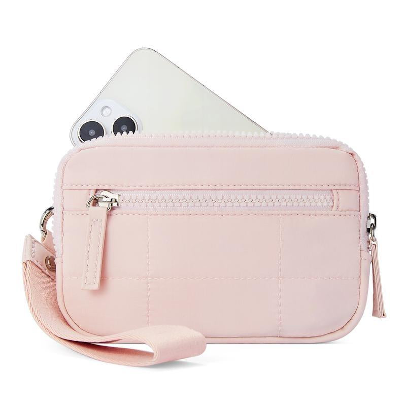 Women'S Solid Color Storage Zipper Wallet, Daily Lightweight Waterproof Mobile Phone Wallet, Nylon Crossbody Card Holder and Coin Purse Storage Bag with Zipper Pocket, Shopping, Travel, Fitness Essential Lightweight Wallet Durable and Elegant Clutch