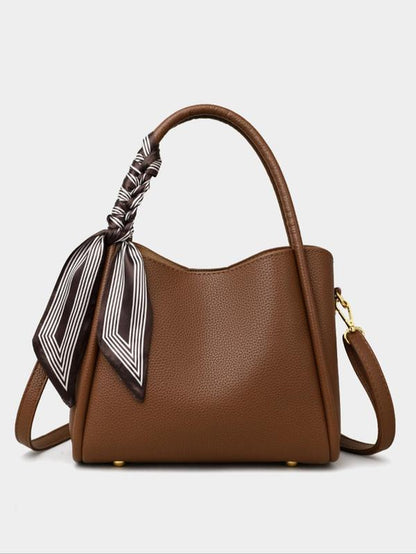 Women'S Elegant Lychee Pattern Handbag with Twilly Scarf Decor, Trendy Versatile Crossbody Bag for Women, Fashionable Shoulder Bag for Daily Use, Ladies Purse