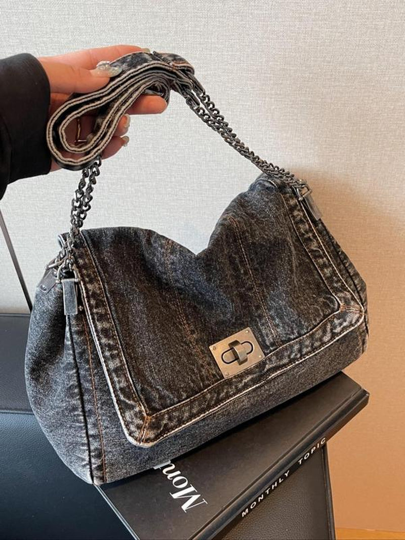 Fashion Denim Chain Purse Bag, Denim Shoulder Satchel, 2025 Casual Versatile Crossbody Bag for Women, Trendy All-Match Commuter Purse, Denim Shoulder Purse, Denim Sling Bag, Denim Handbag