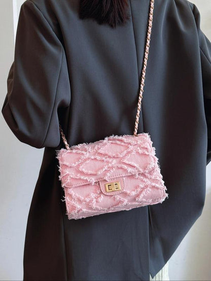 Women'S Fashionable Denim Chain Strap Shoulder Bag, Elegant Solid Color Raw Edge Handbag, Denim Bag with Chain Strap, Trendy All-Match Unique Bags for Daily Used, Ladies Purse, Everyday Bags, Mother'S Day Gift