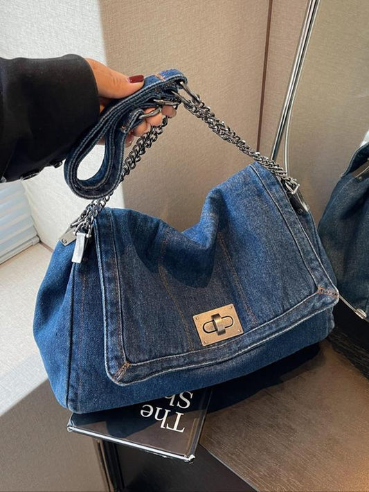 Fashion Denim Chain Purse Bag, Denim Shoulder Satchel, 2025 Casual Versatile Crossbody Bag for Women, Trendy All-Match Commuter Purse, Denim Shoulder Purse, Denim Sling Bag, Denim Handbag